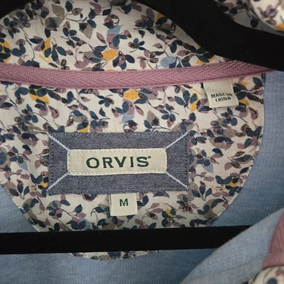Orvis Womens Signature Floral Trim Quarter Zip Sweatshirt Blue, Size Med, Ribbed - Picture 5 of 13